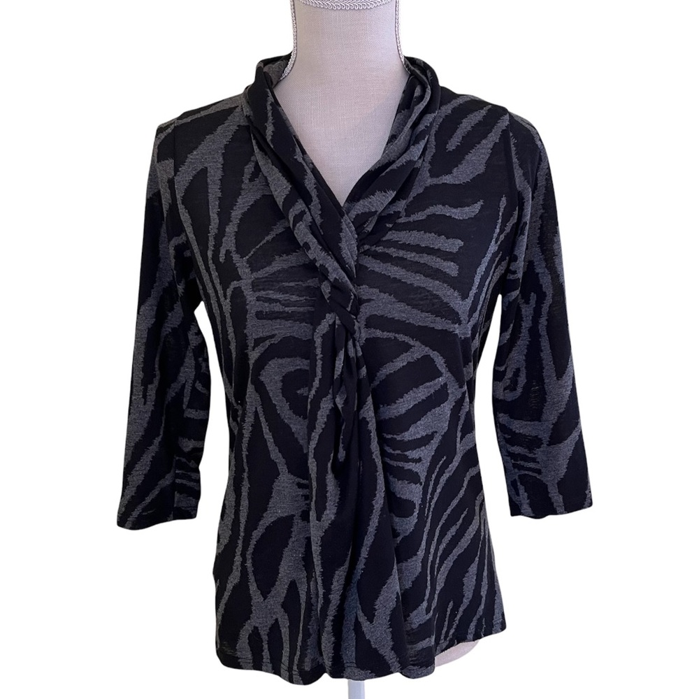 Boho Chic V-Neck Knit Abstract Print Top S